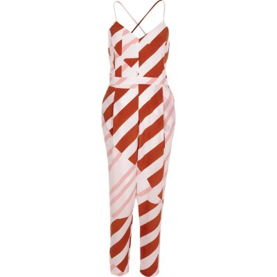 Red stripe tapered jumpsuit